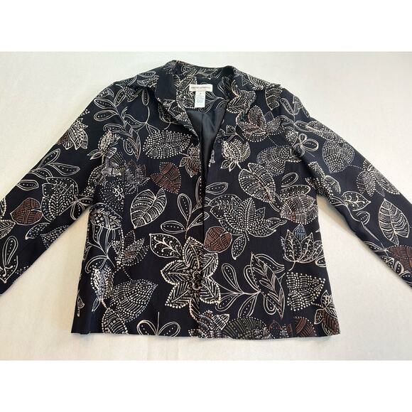 Draper’s and‎ Damon‘s Open Front Jacket Black Multicolor Lined Sz 8 Embroidered - Picture 1 of 12